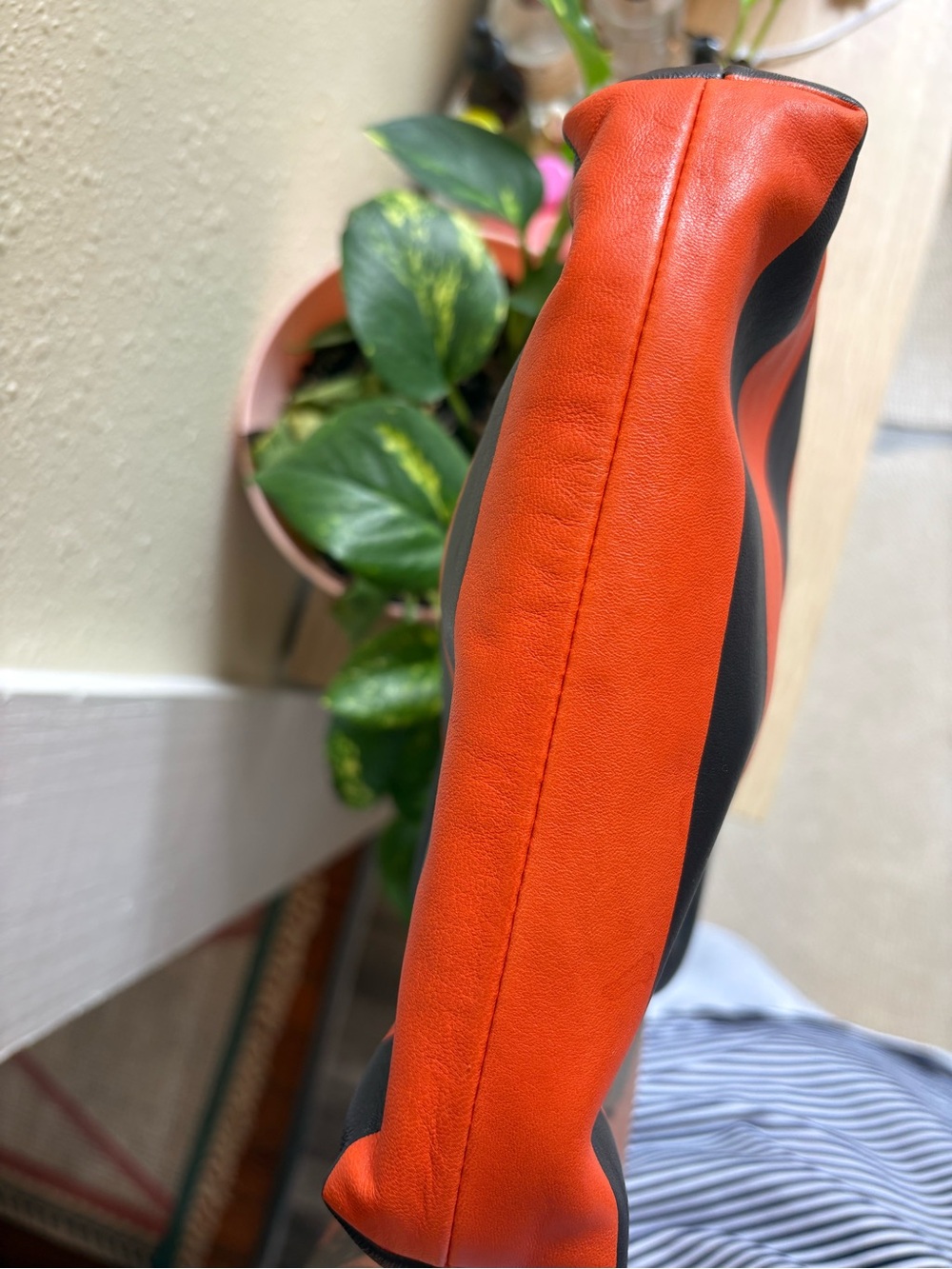 RARE Clare V Flore—Italian Leather in Navy and Orange Stripe - Picture 9 of 10